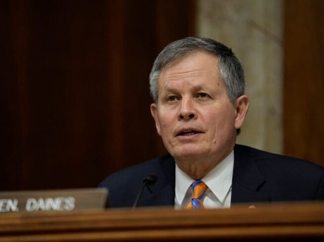 Senate Energy and Natural Resources Subcommittee on National Parks ranking member Sen. Steve Daines, R-Mont., speaks during a hearing on Capitol Hill in Washington, Wednesday, May 10, 2023.