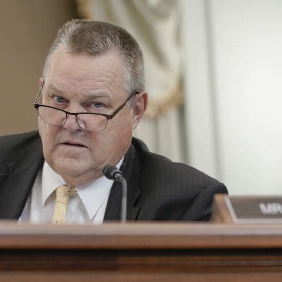 Sen. Jon Tester, D-Mont., questions during a Senate Commerce, Science, and Transportation hearing titled "CHIPS and Science Implementation and Oversight", Wednesday, Oct. 4, 2023, on Capitol Hill in Washington. (AP Photo/Mariam Zuhaib)